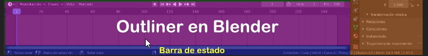 el outiner en blender muestra información sobre el modelado 